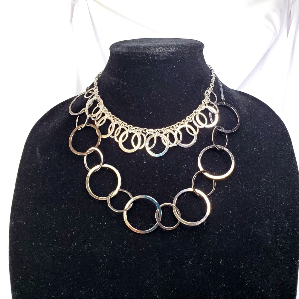 Two Statement necklaces Circles Silver and Grey - Picture 2 of 11